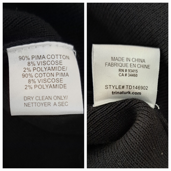 Trina Turk Black Sweater Knit Dress Mini Pima Cotton Mesh Dolman Sleeve LBD M - Picture 12 of 16